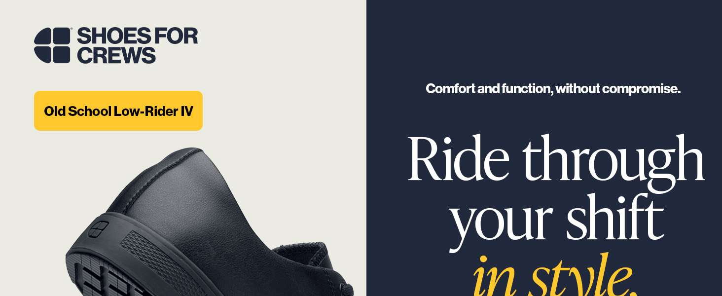 Old School Low Rider, image of work sneaker with text reading ride through your shift in style