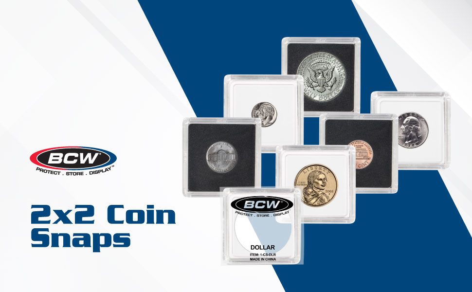 BCW 2x2 Coin Snaps – clear, durable, and designed for secure coin storage and display.