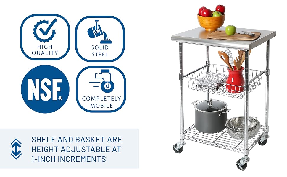 stainless steel shelf, island table for kitchen, adjustable table, metal table, tall table