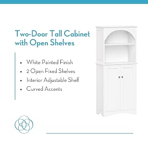 Tall storage cabinet with display shelves and adjustable shelves