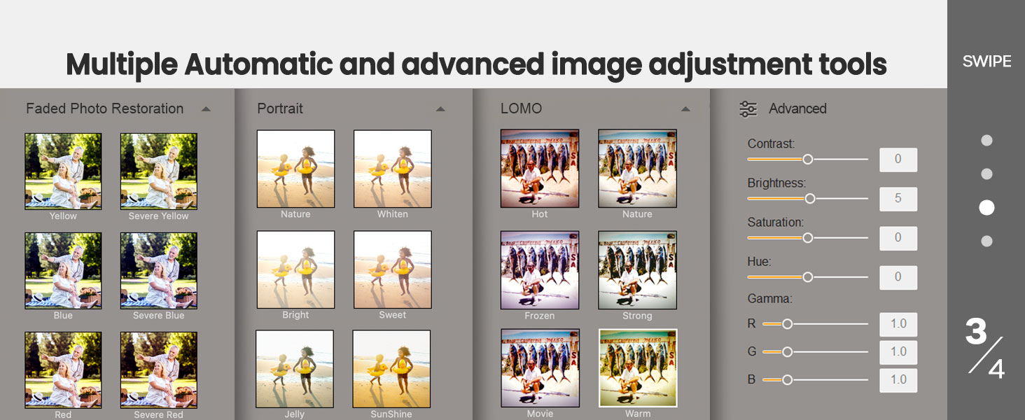 Multiple Automatic and advanced image adjustment tools