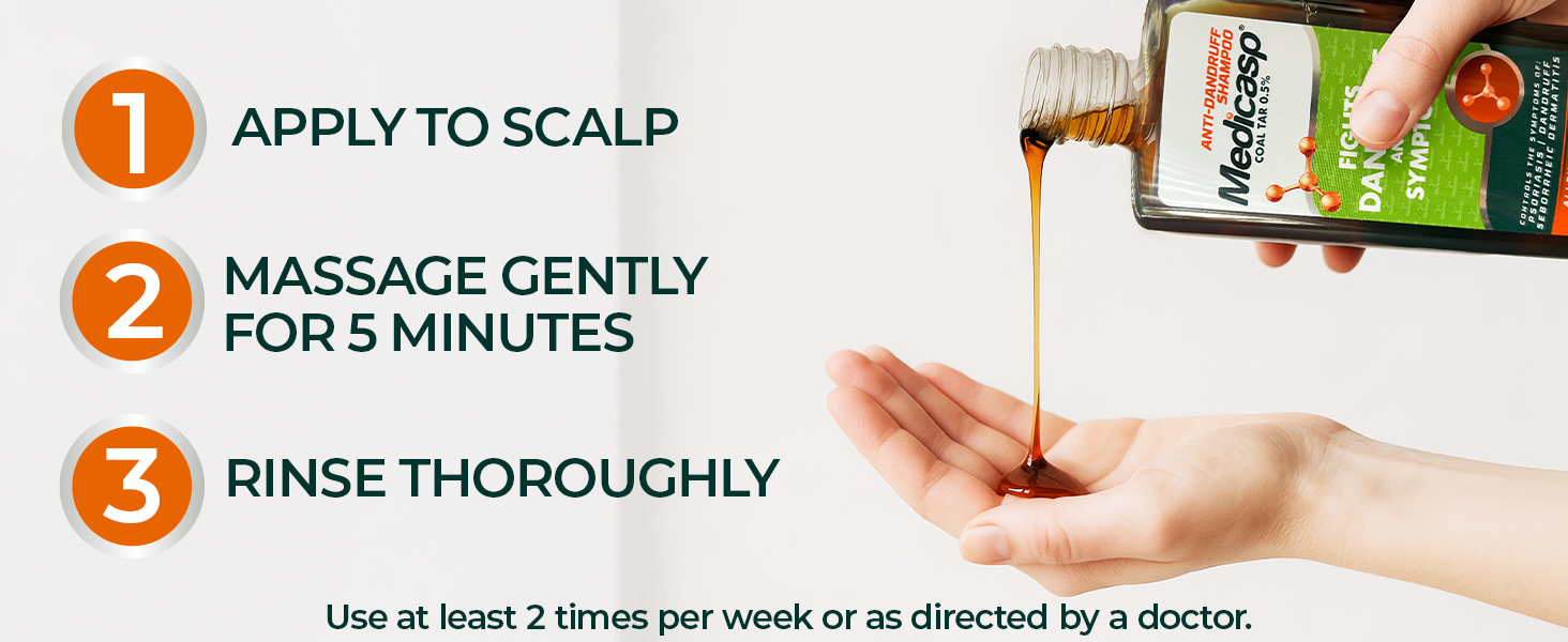 Directions: apply to scalp, massage 5 minutes, rinse thoroughly, dandruff shampoo poured on hand