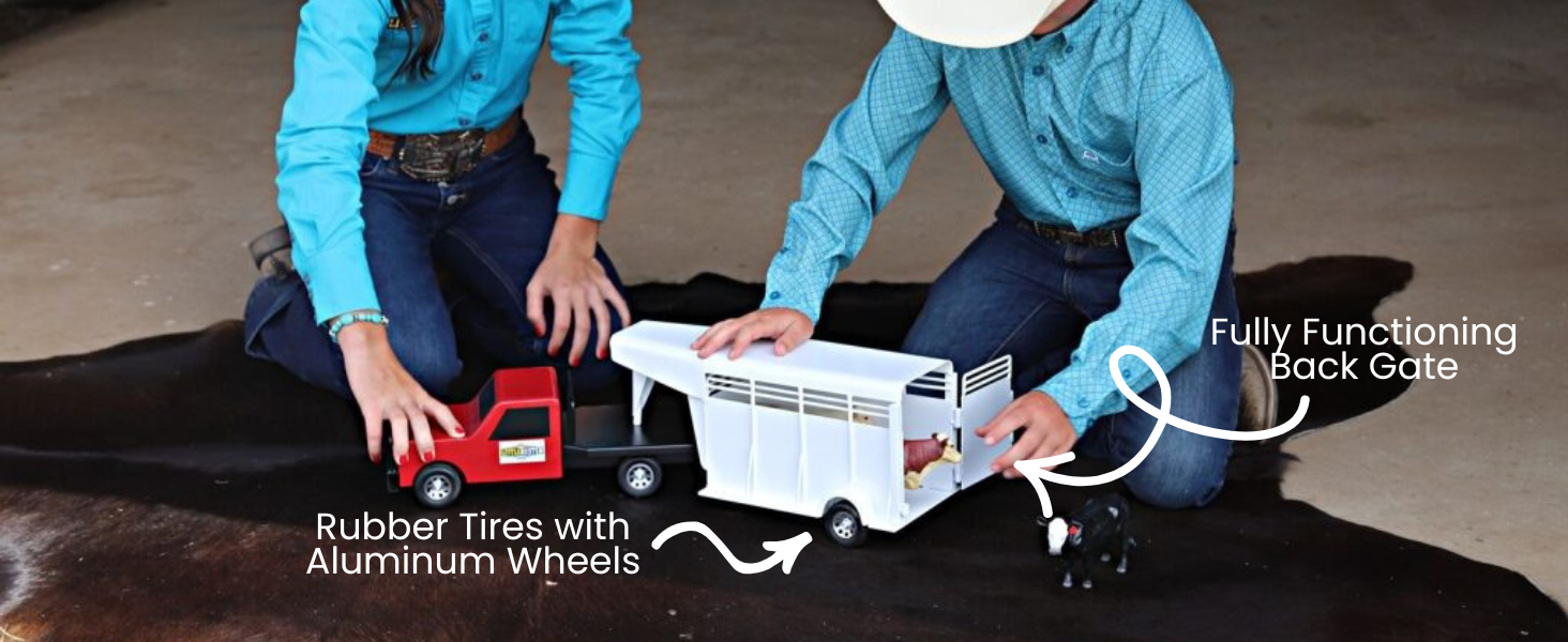 flatbed farm truck and white stock trailer