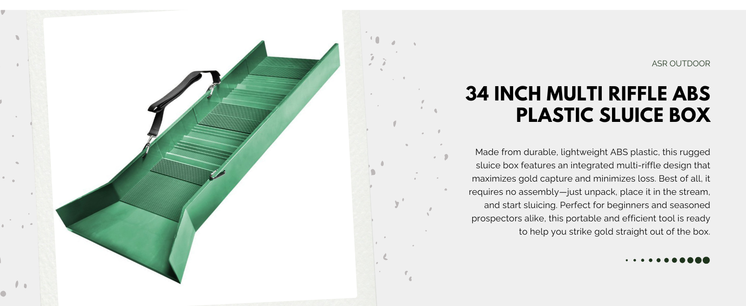 34 inch multi riffle plastic sluice box product image with description text on grey background