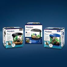 Product packaging for three Aqueon aquarium kits