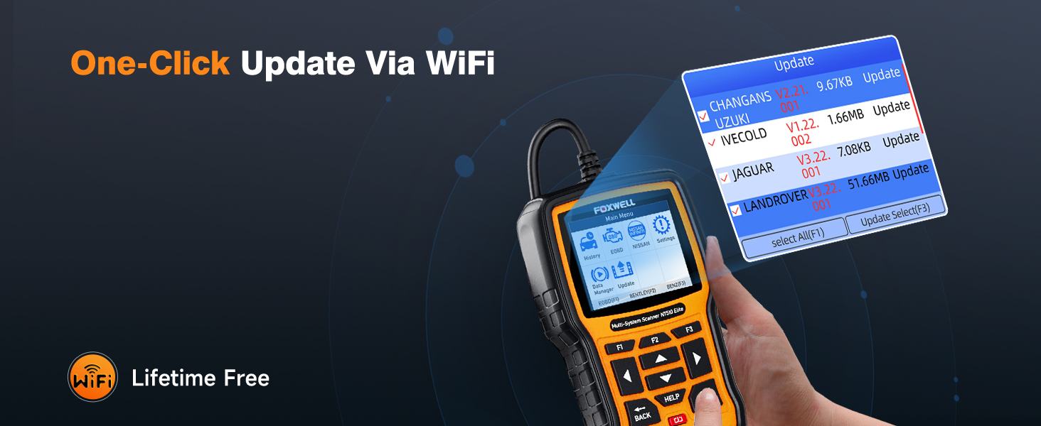 No need to connect PC, one-click WiFi update on the device.