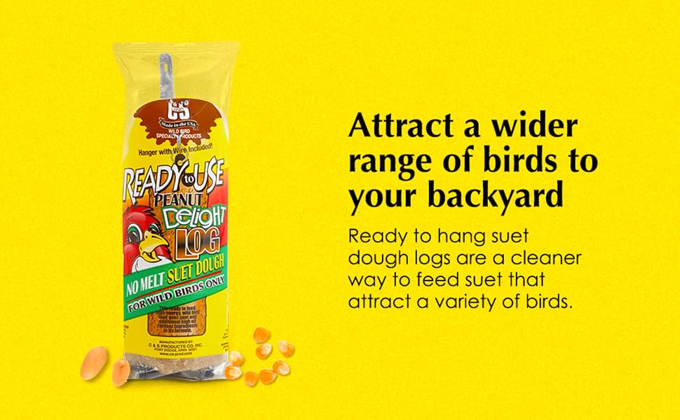 Attract a wider range of birds to your backyard with C&amp;S Peanut Delight No Melt Suet Dough Log