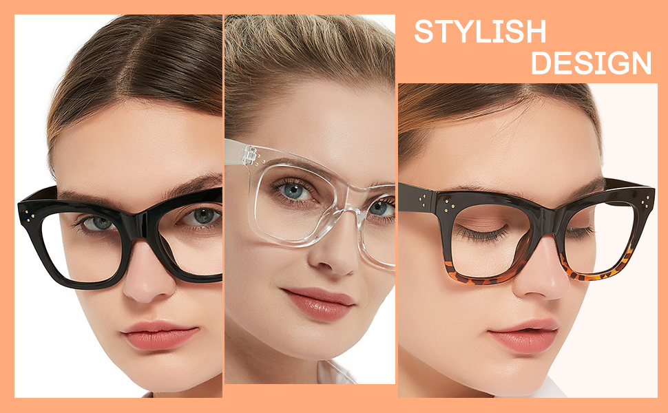 Big-frame reading glasses with clear magnification
