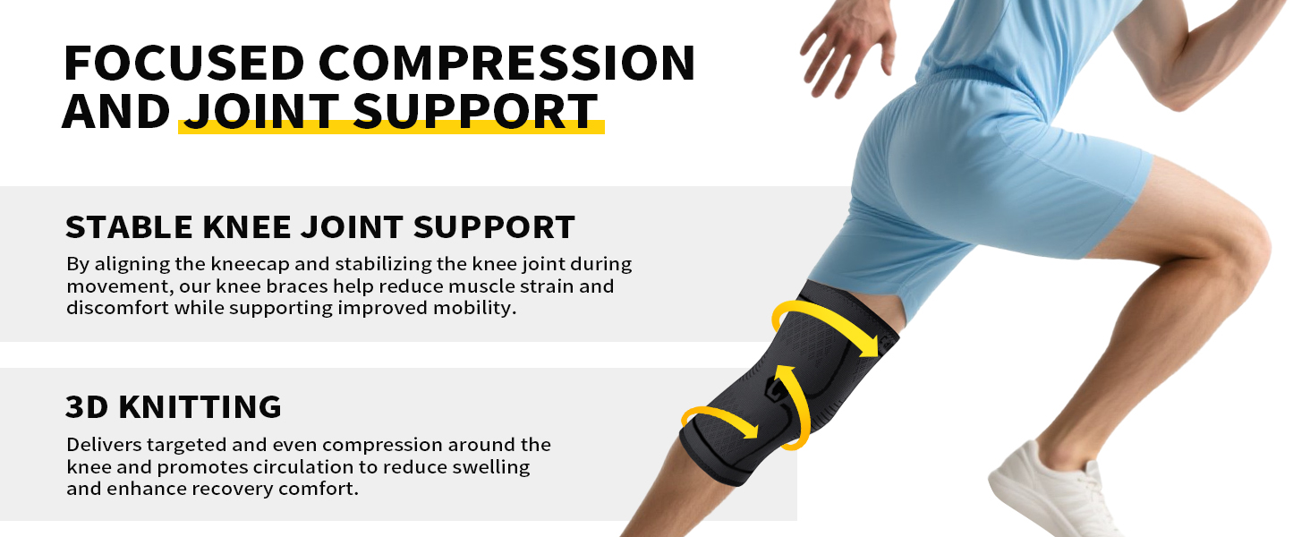 Knee brace with stable joint support, 3D knitting compression, circulation &amp;amp; swelling relief