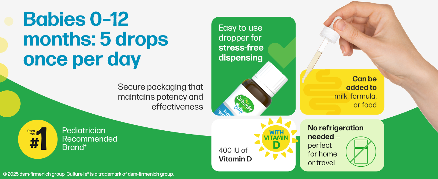 Culturelle Baby Probiotic Drops + Vitamin D, Immune &amp;amp; Digestive Health Support for Babies