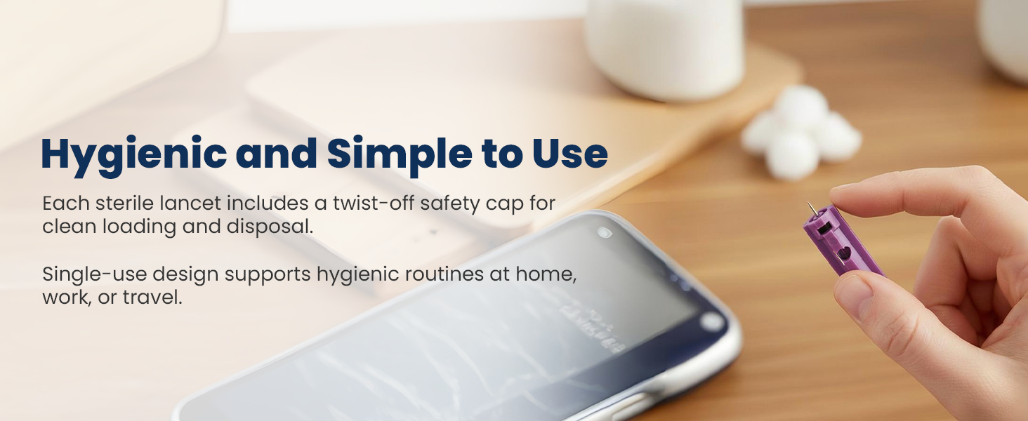 Single use sterile lancets with twist off cap for hygienic easy disposal