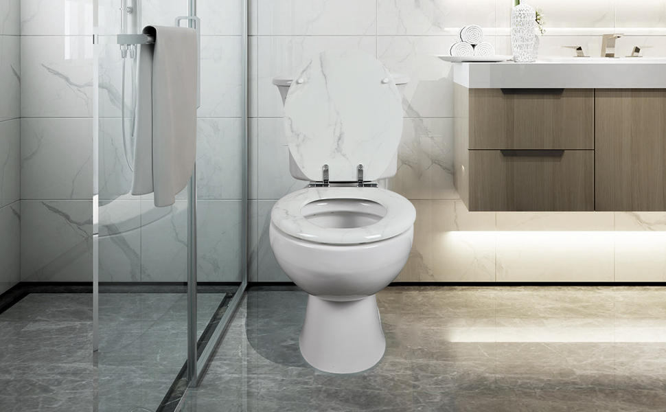 White Marble Toilet Seat Elongated