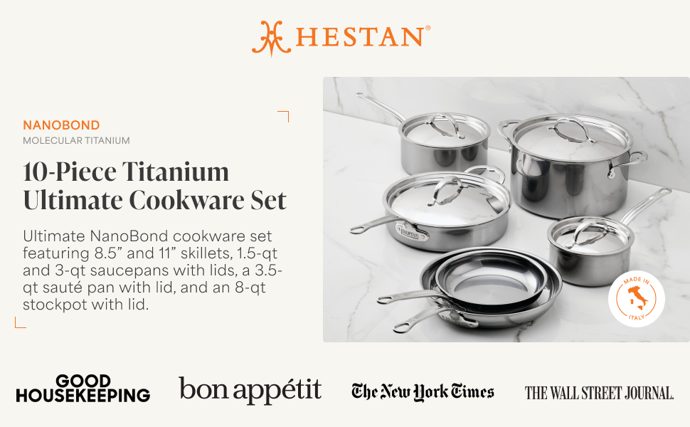titanium cookware set designed to heat quickly for better browning and searing