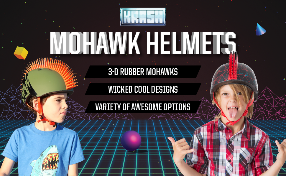 krash mohawk helmets, boy mohawk helmets, youth boy helmet, 3d bike skate scooter roller blades