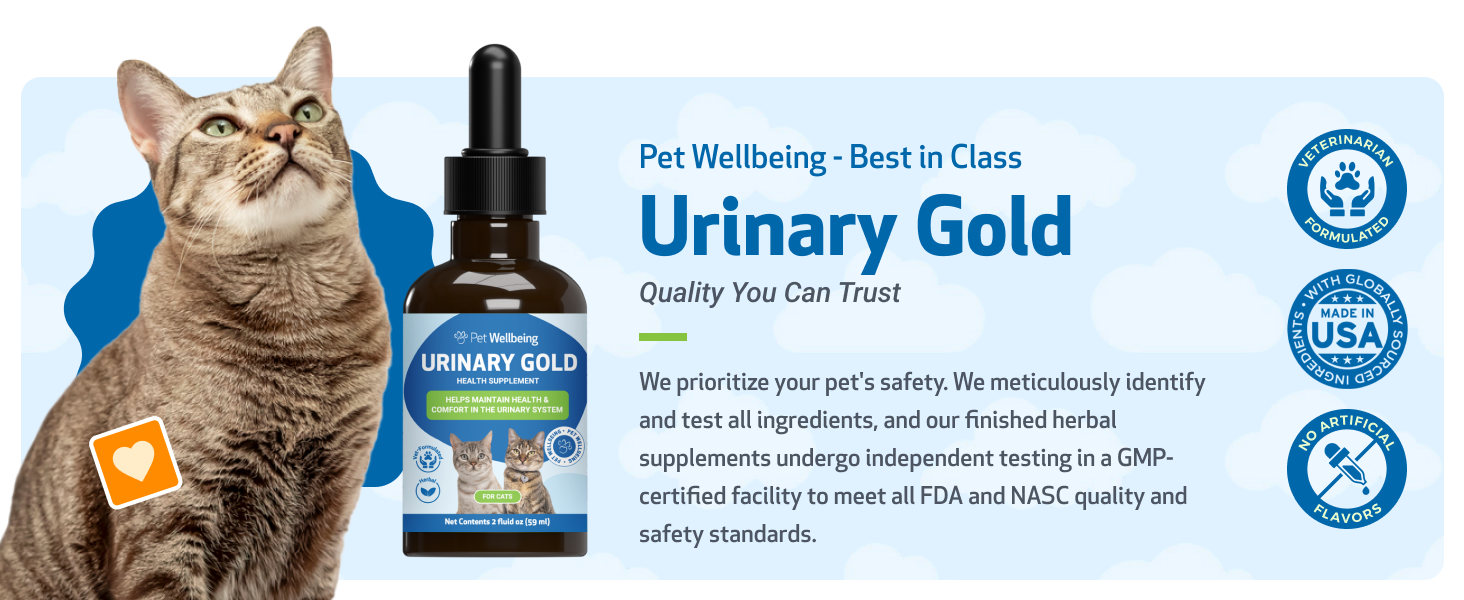 Urinary Gold, safety tests, FDA, NASC, vet-formula usa, no artificial flavor, high-quality