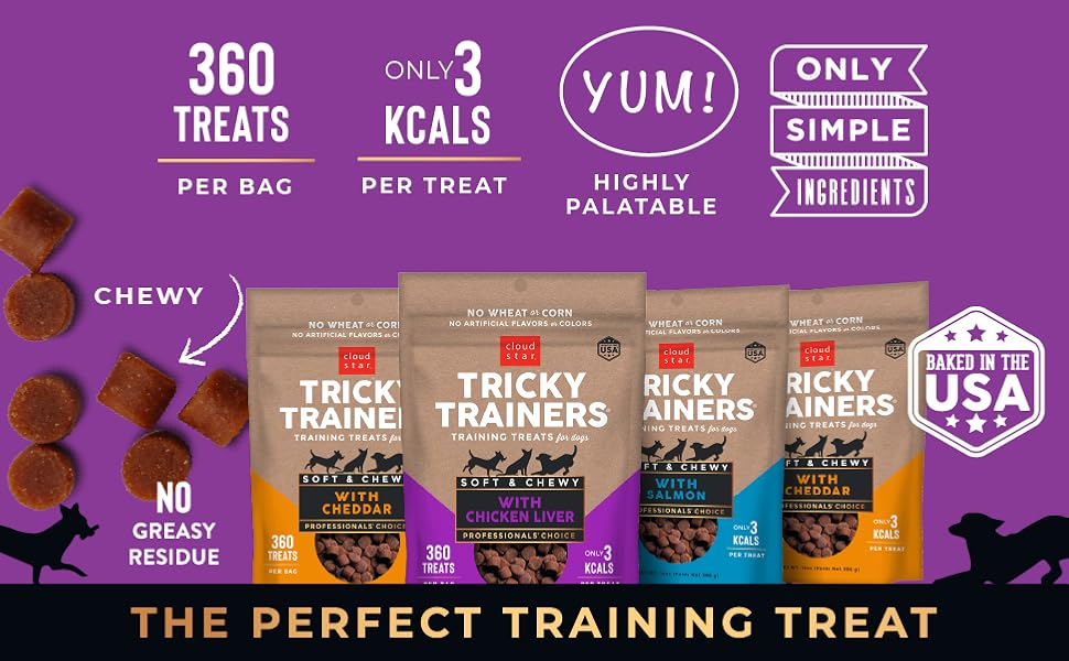 chewy tricky trainers cloud star live chicken salmon cheddar cheese bite sized low calorie rewards