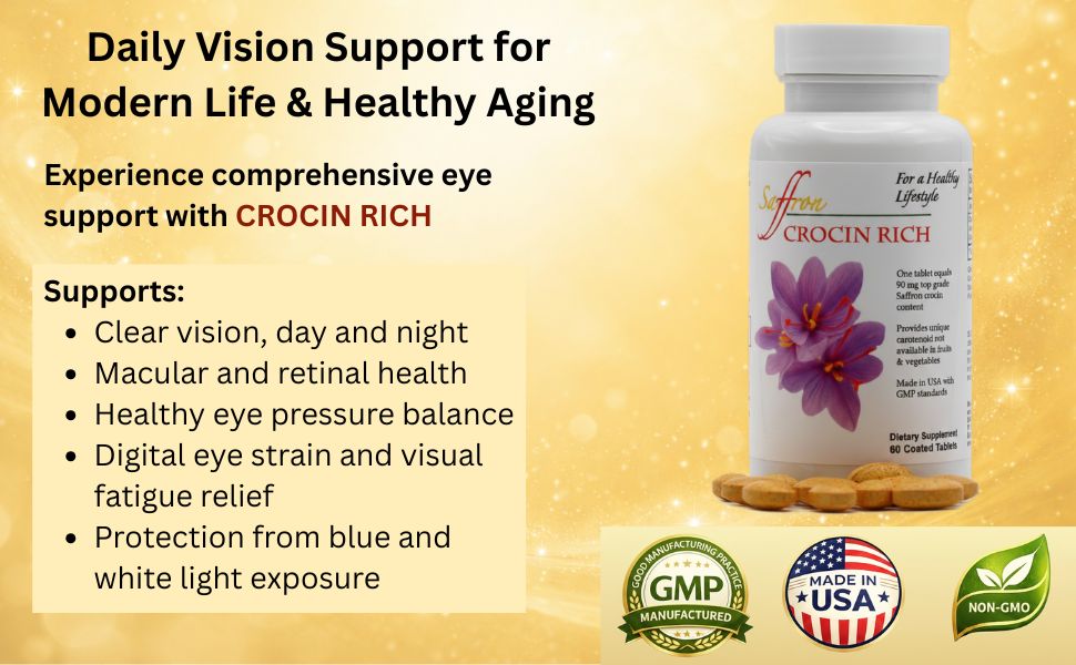 Crocin Rich eye health supplement - Daily vision support for modern life and healthy aging