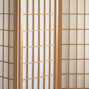 Close up view of natural wood window pane shoji screen