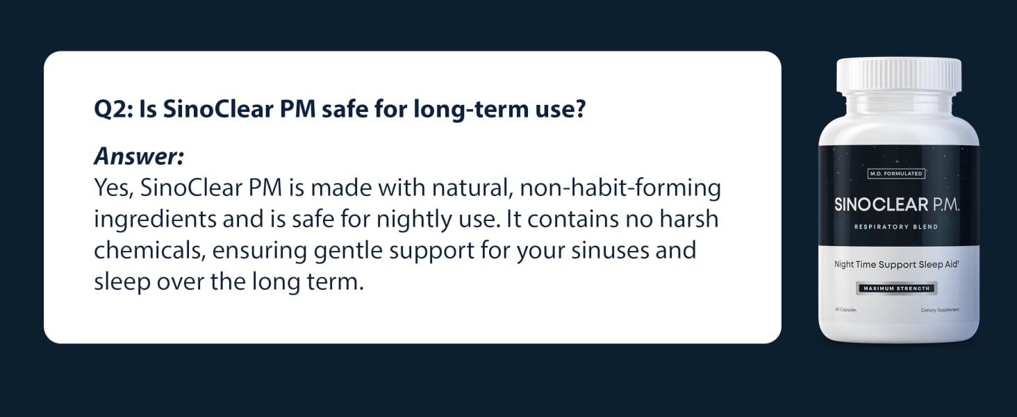 SinoClear PM made with natural, safe, non-habit-forming ingredients for long-term sinus support