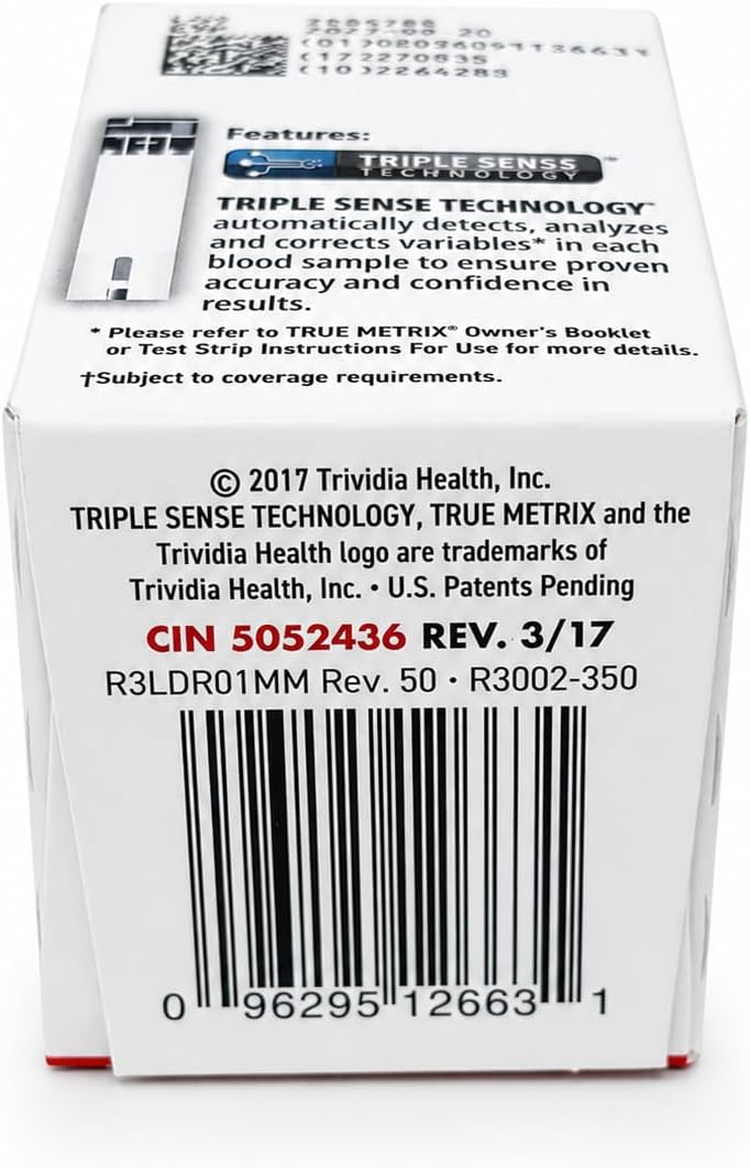 LEADER True Metrix Blood Glucose Test Strips for Diabetes, Tiny Blood Sample, Self-Monitoring, Triple Sense Technology, for Adults and Kids 12+