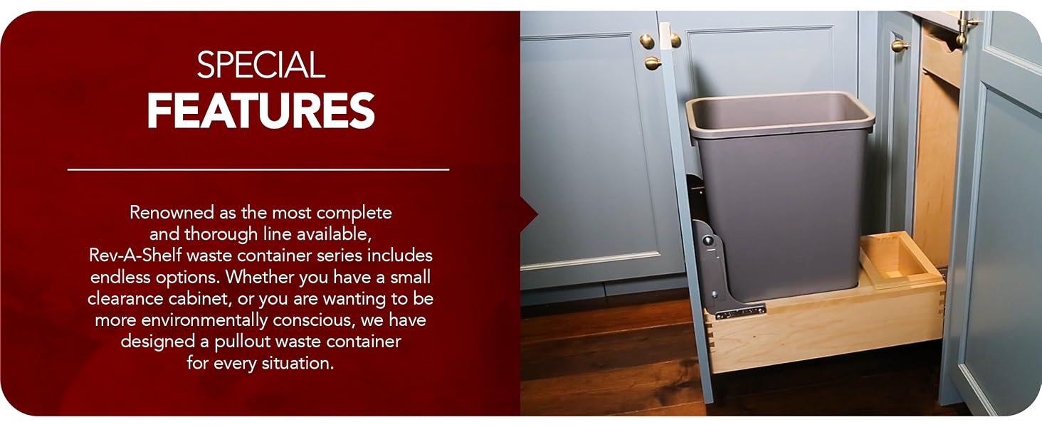 Image of various container lids. Text reads: Special Features