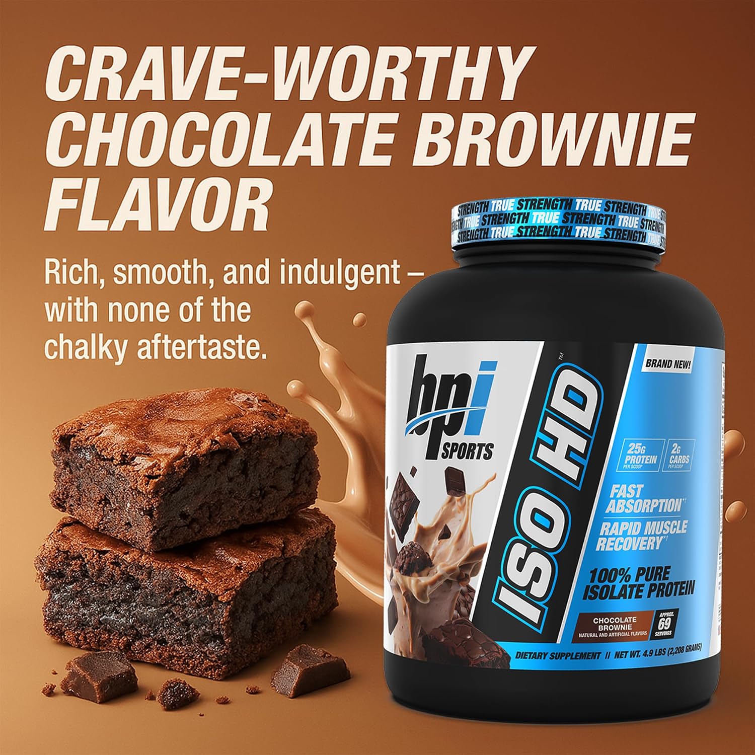 BPI Sports ISO HD Isolate Protein Powder – 100% Whey Isolate, Protein Powder for Muscle Gain - Chocolate Brownie, 5.4 Pounds - 69 Servings
