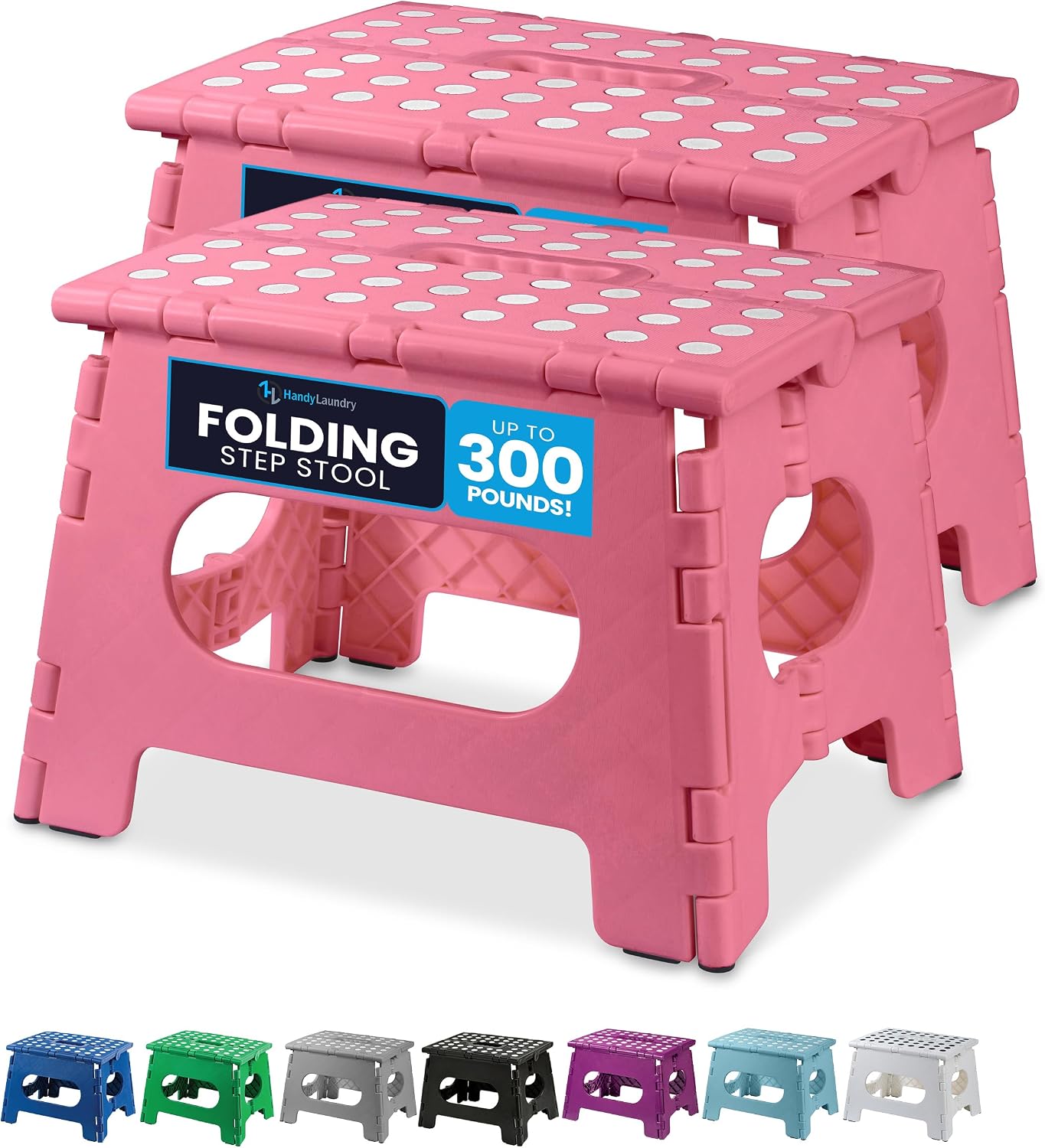 Handy Laundry Folding Step Stool 9 Inch, Black, Non-Slip Holds 300 lbs | 9 Inch, Black, Foldable Collapsible Step Stool, Non-Slip, Holds 300 lbs, Kitchen Bathroom Bedroom, Adults