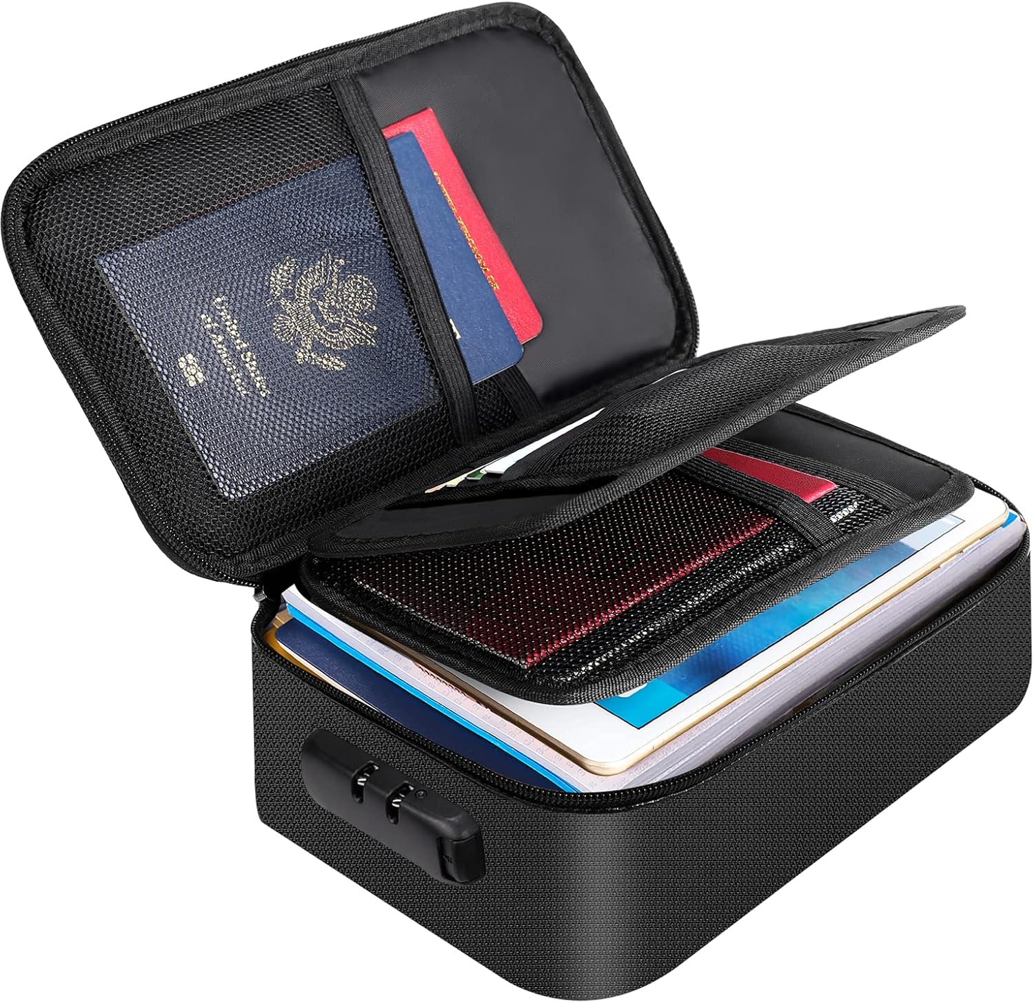 ENGPOW Small Fireproof Bag with Lock,Money Organizer Case,9”x 5.3”x 3.7”