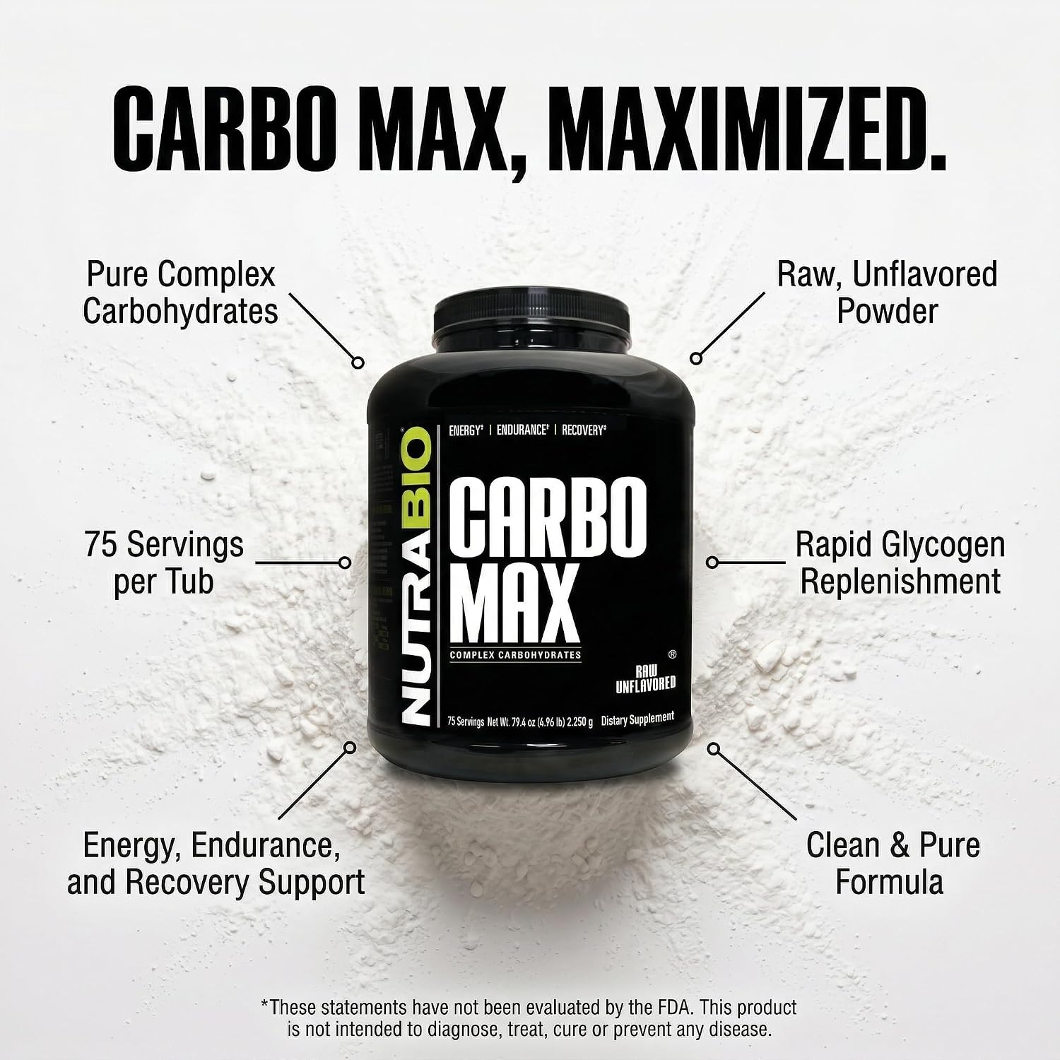 NutraBio CarboMax Maltodextrin Powder - Carbohydrate Powder for Sustained Energy - Calorie Rich for Muscle and Weight Gain - Unflavored - 5 Pounds
