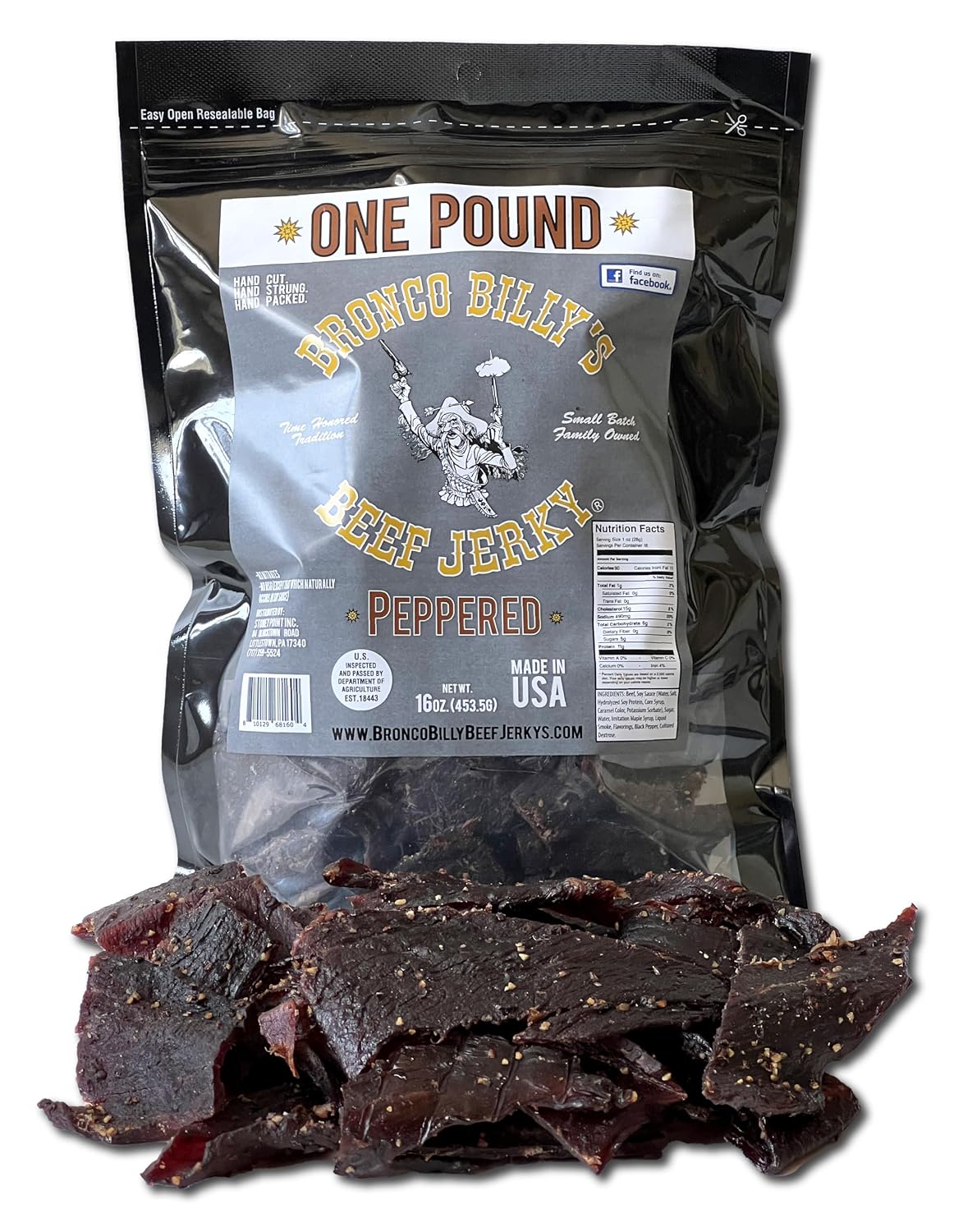 Bronco Billy's Beef Jerky Hickory Smoked Old Country Half Pound Resealable Bag