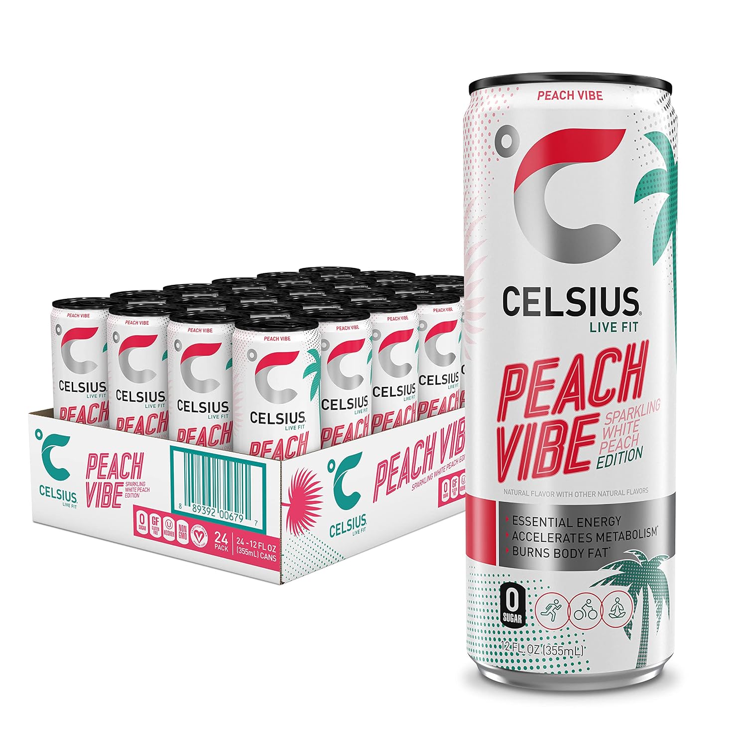 CELSIUS Sparkling Orange, Sugar Free Energy Drink, 12 Fl Oz (Pack of 4)