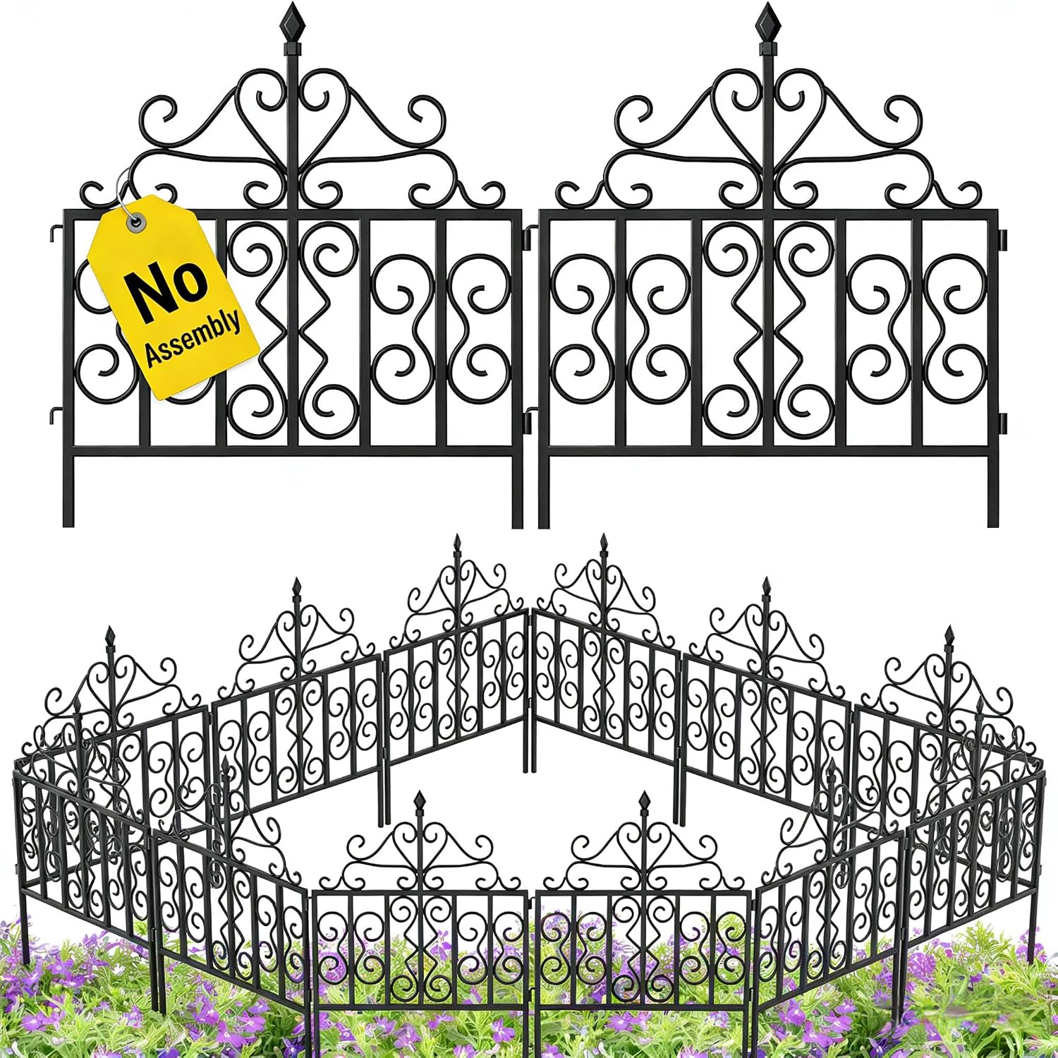 AMAGABELI GARDEN & HOME 5 Panels 32in(H)×10ft(L) Decorative Garden Fences and Borders for Dogs No Dig Rustproof Metal Fence Panels Garden Edging Border Animal Barrier Fencing for Flower Beds Black