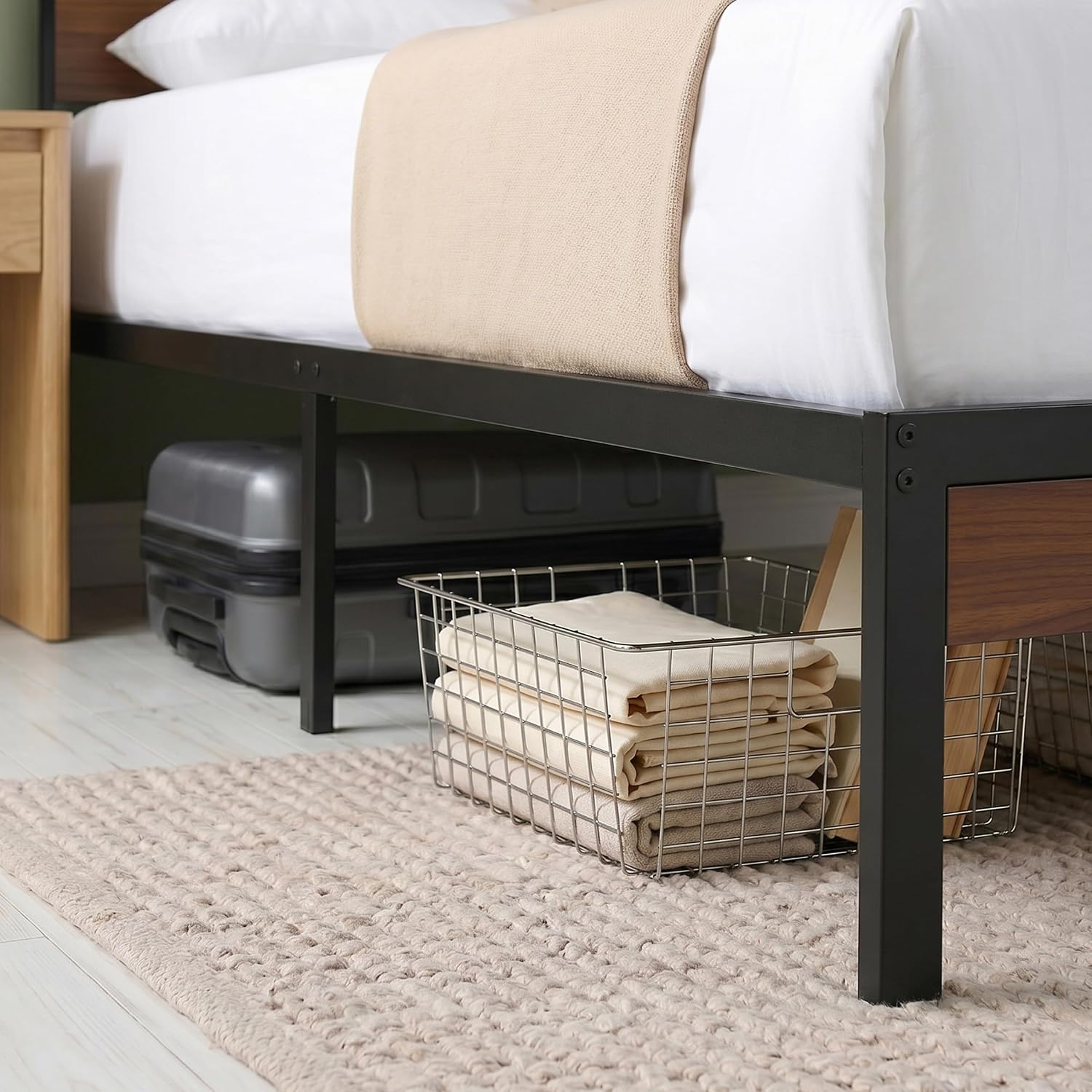 Zinus Kai Platform Bed Frame, RGB LED Lights, No Box Spring Needed, Full | Two-Tier Headboard for Space-Saving Storage, Built-in USB Charging Station, Soft Ambient Night Light