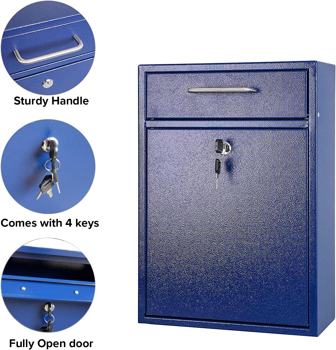 Wall Mounted Locking Vertical Dropbox Mailbox - Safe and Secure (Large) | Made with Galvanized Steel (Black)