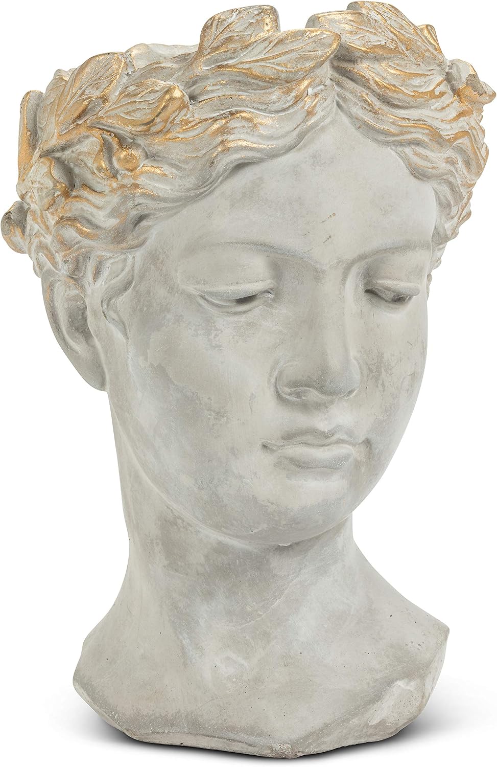 Abbott Collection Large Woman Head Planter | Hand-Finished Greco-Roman Style, Indoor & Outdoor, For Flowers & Succulents, Cement, Gray, 10"H