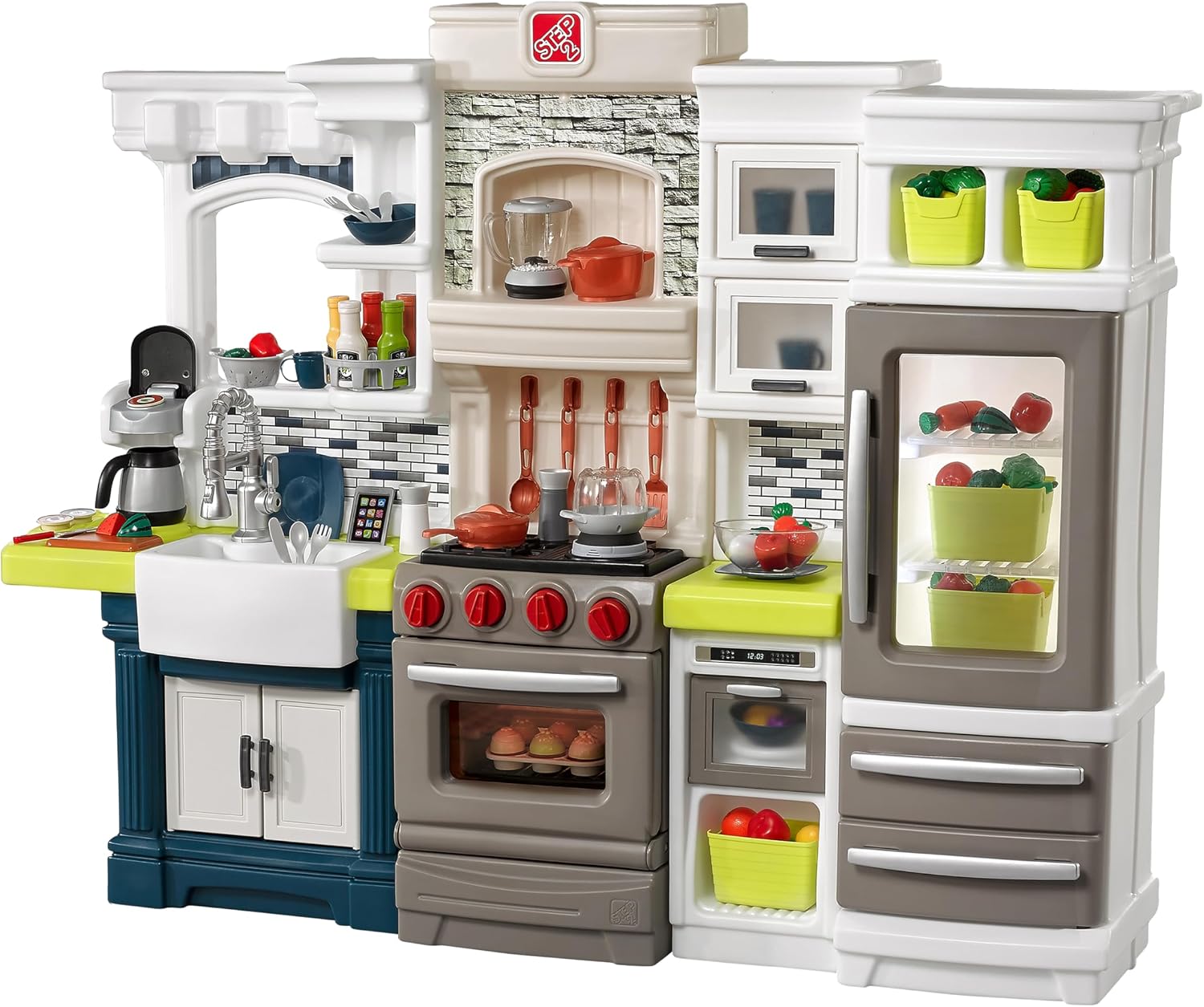 Step2 Elegant Edge Kids Kitchen Playset, Indoor/Outdoor Kitchenette, Interactive Play with Lights and Sounds, Made of Durable Plastic