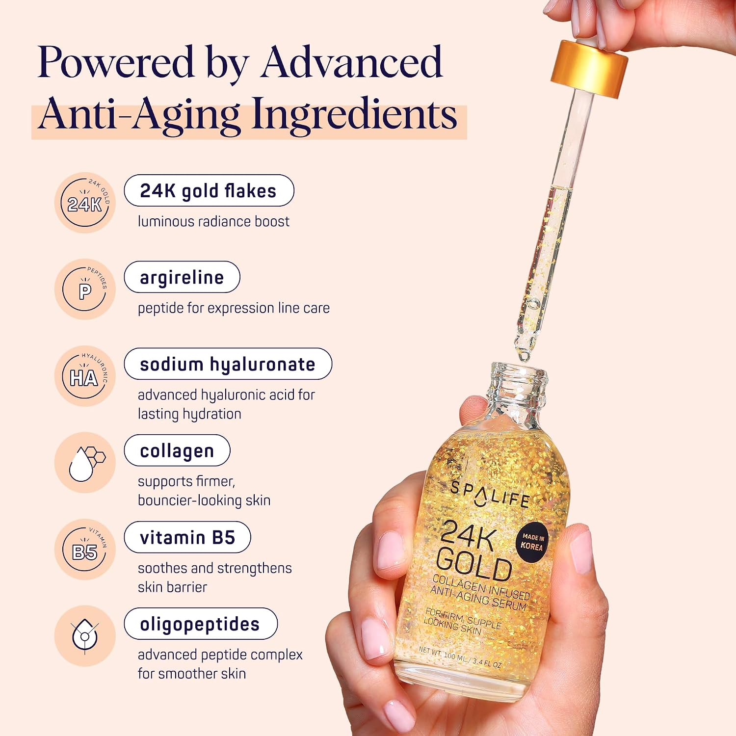 SpaLife Beauty Pearl Hyaluronic Acid Serum & 24k Gold Anti Aging Serum | AM/PM Facial Routine Duo | Deep Collagen Hydrating Treatment | Firming