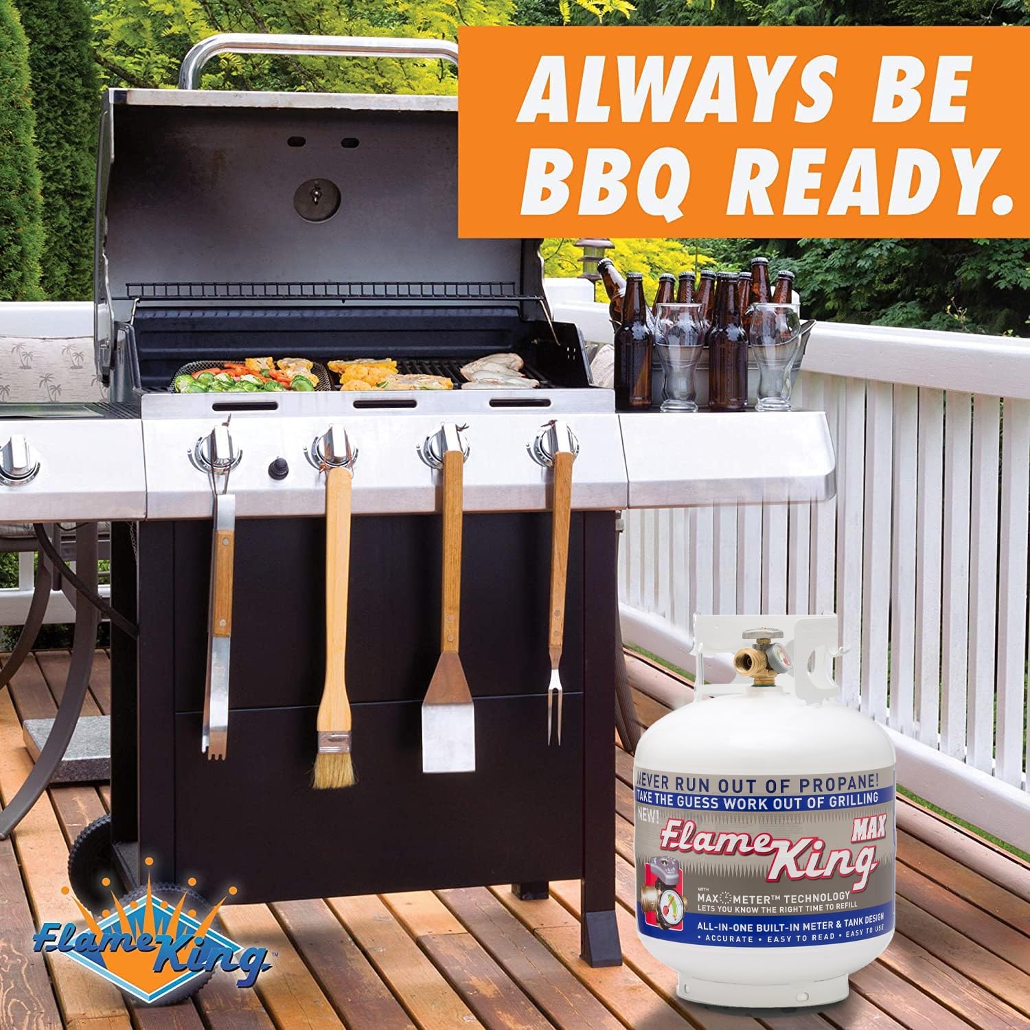 Flame King 20LB Steel Propane Tank Cylinder with Overflow Protection Device Valve and Built-in Gauge, Great for Grills and BBQs