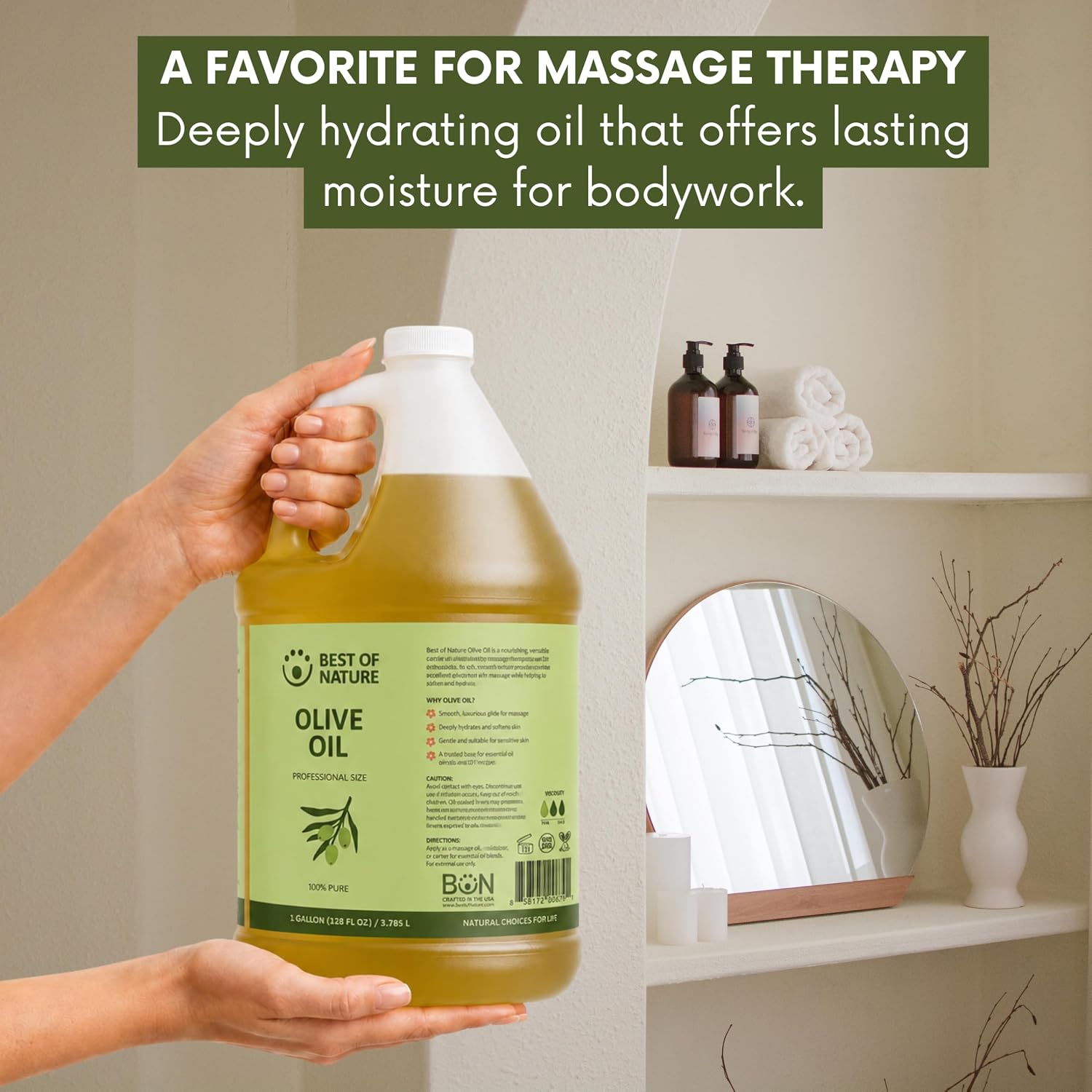 Best of Nature 100% Pure Olive Massage & Body Oil – Cold Pressed, Natural & Unscented Moisturizer for Skin, Hair & Bath, 8 fl oz