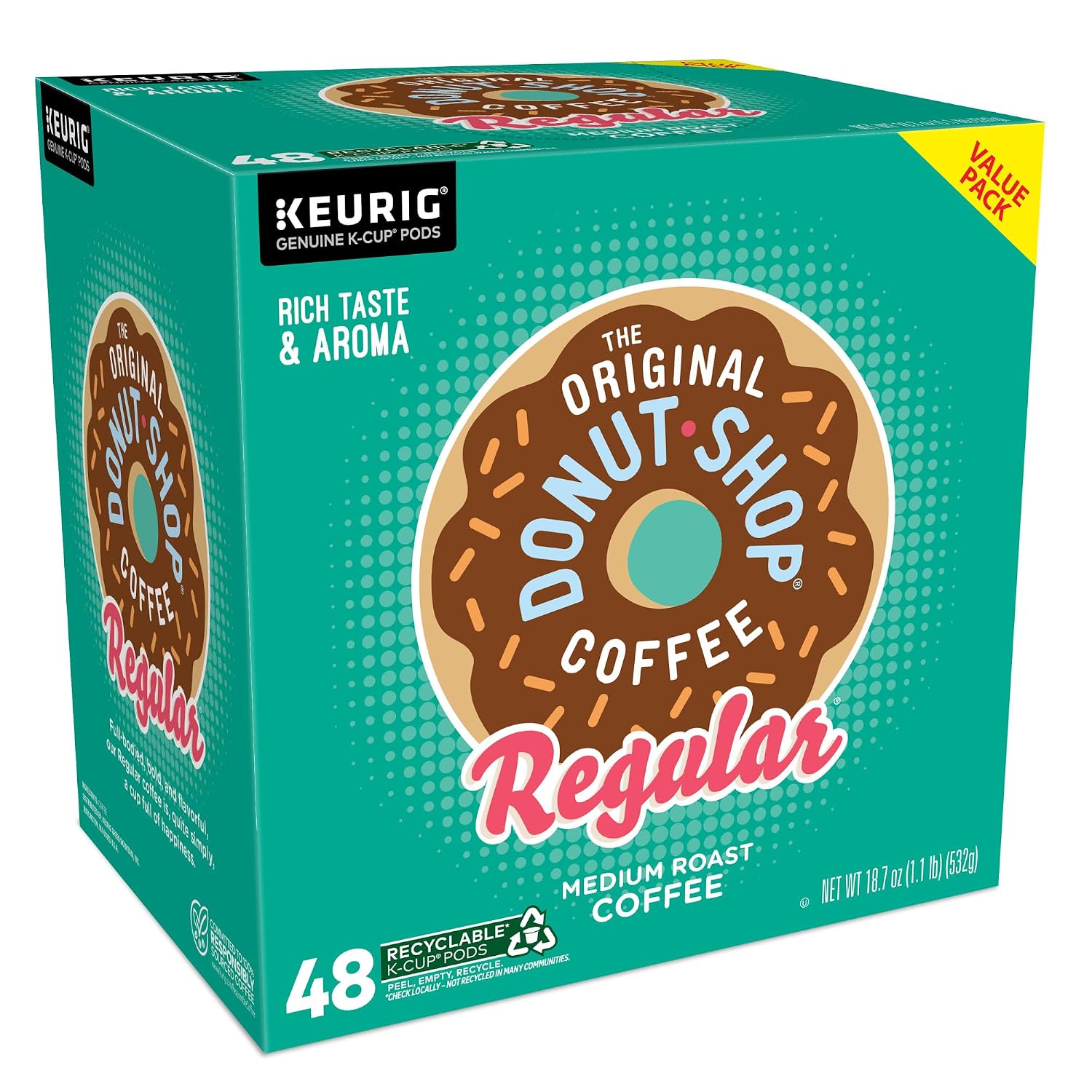 The Original Donut Shop Regular, Single-Serve Keurig K-Cup Pods, Medium Roast Coffee Pods, 96 Count