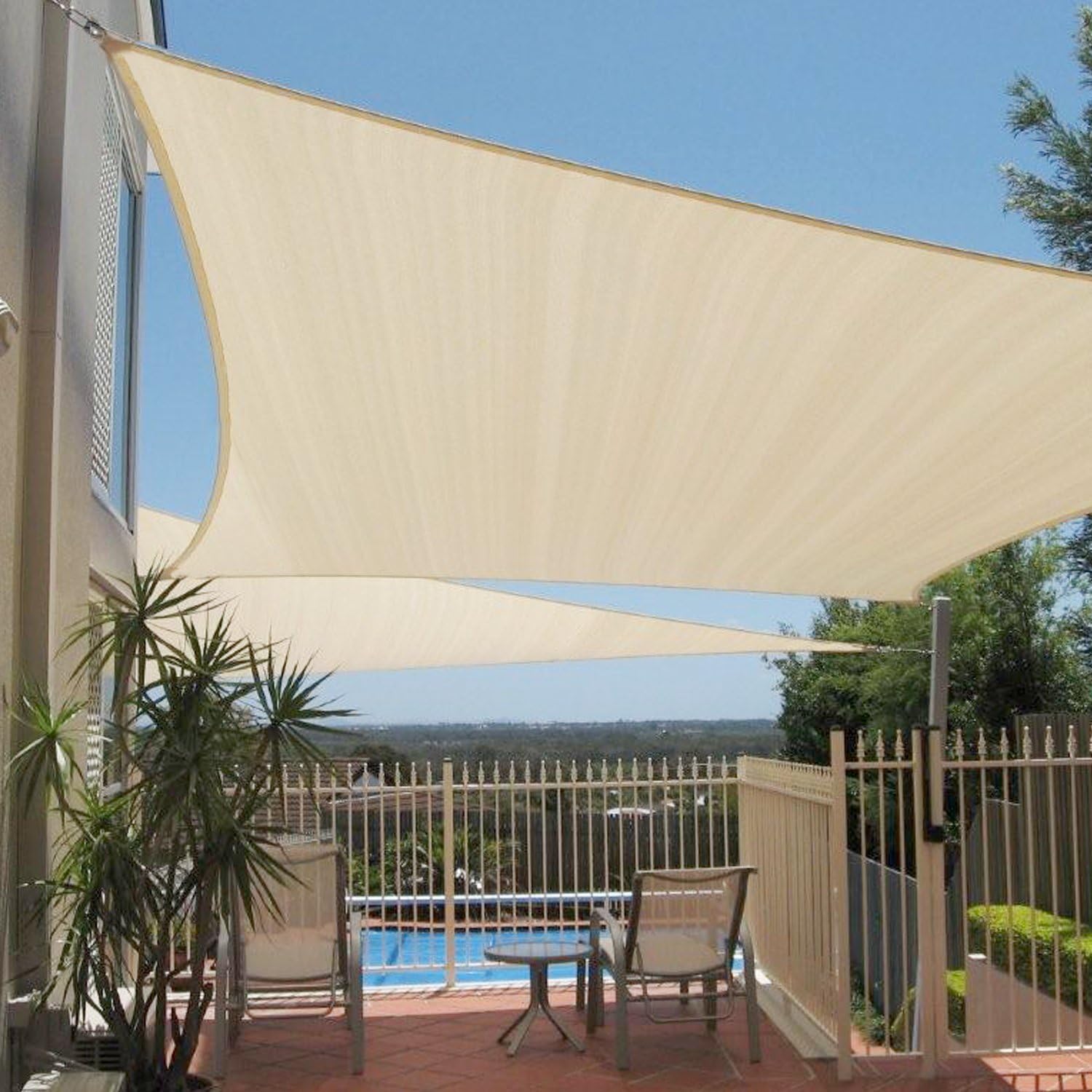 E&K Sunrise 16' x 20' Sun Shade Sail Rectangle Canopy Shade Cover UV Block for Patio Backyard Garden Outdoor (Beige)