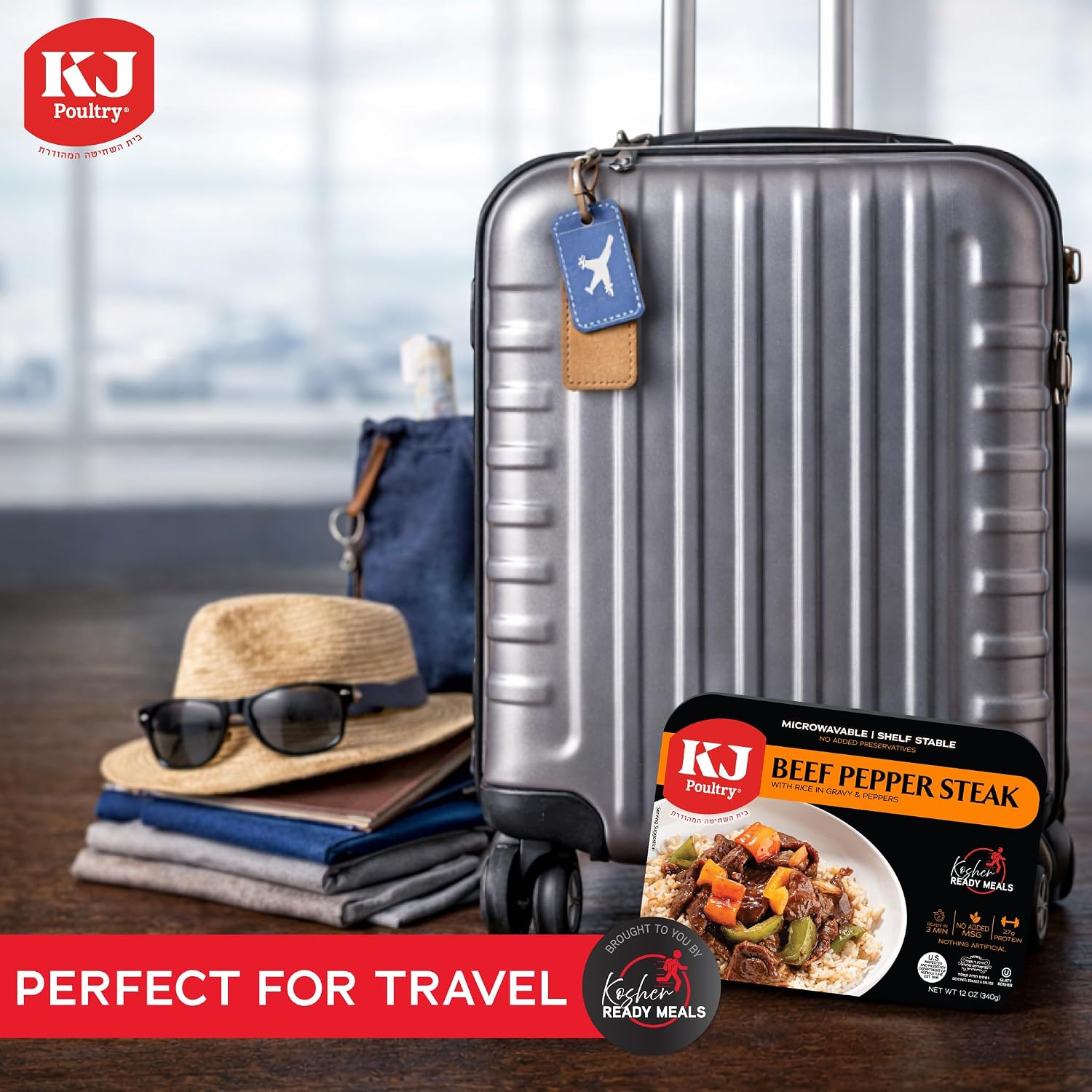 KJ Poultry Kosher Ready Meals - Beef Pepper Steak & Rice, MRE Meat Meals Ready to Eat (1 Pack) Prepared Entree Fully Cooked, Shelf Stable Microwave Dinner Travel, Military, Camping, Emergency Survival
