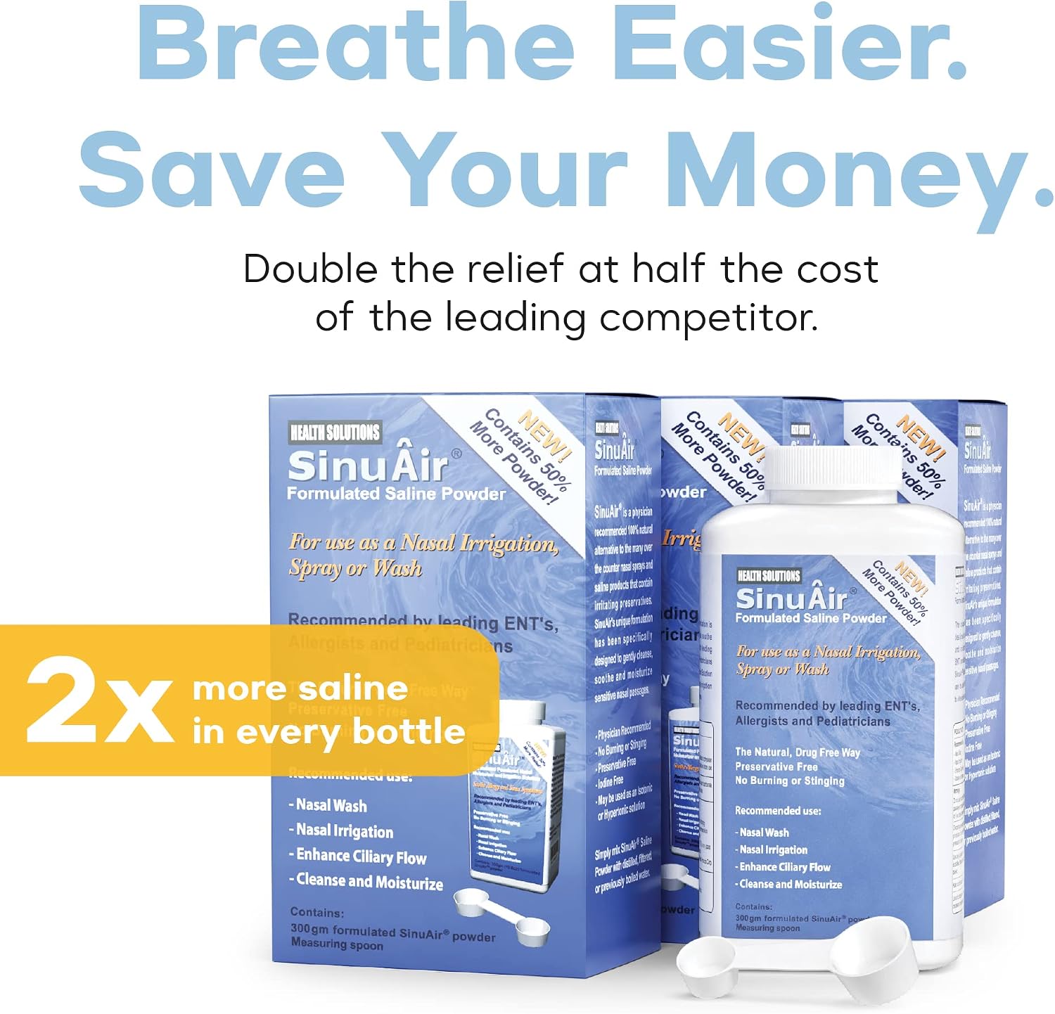 Sinus Rinse Salt Solution - Saline Powder for SinuPulse System, Neti Pot Flush, Nasal Wash Squeeze Bottle, & Nose Irrigation