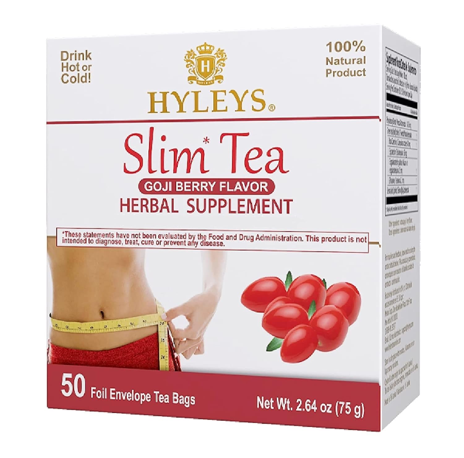 HYLEYS Slim Tea Goji Berry, Weight Loss Detox, Slimming Diet Tea, 25 Bags | Green Tea, Senna Detox & Cleanse, 3 Natural Ingredients, No Added Sugar, 1-Step Bedtime Routine, Supports Digestion