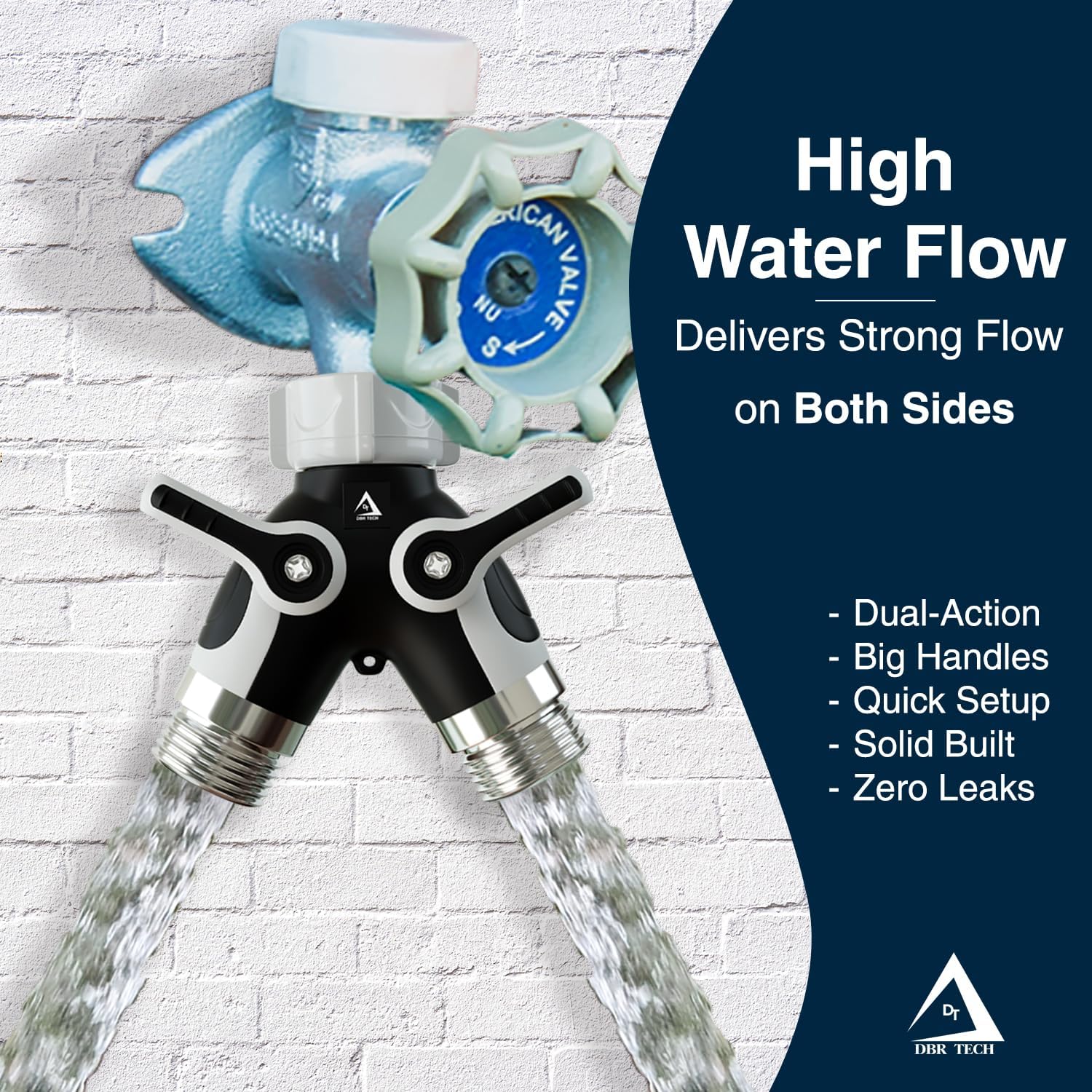 DBR Tech® Hose Splitter 2 Way, Heavy Duty Metal Connector, Two Way Garden Hose Splitter, High Flow Spigot Faucet Bib Adapter