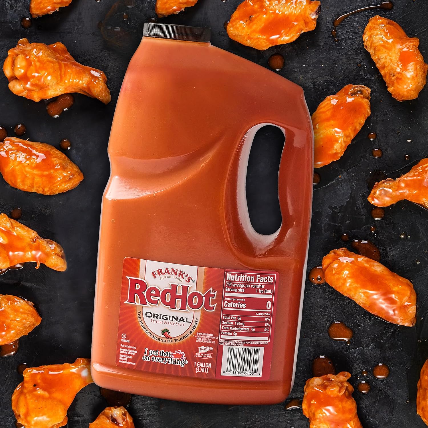Franks RedHot Original Cayenne Pepper Hot Sauce, 1 gal - One Gallon Bulk Container of Cayenne Pepper Hot Sauce to Add Flavorful Heat to Entrees, Sides
