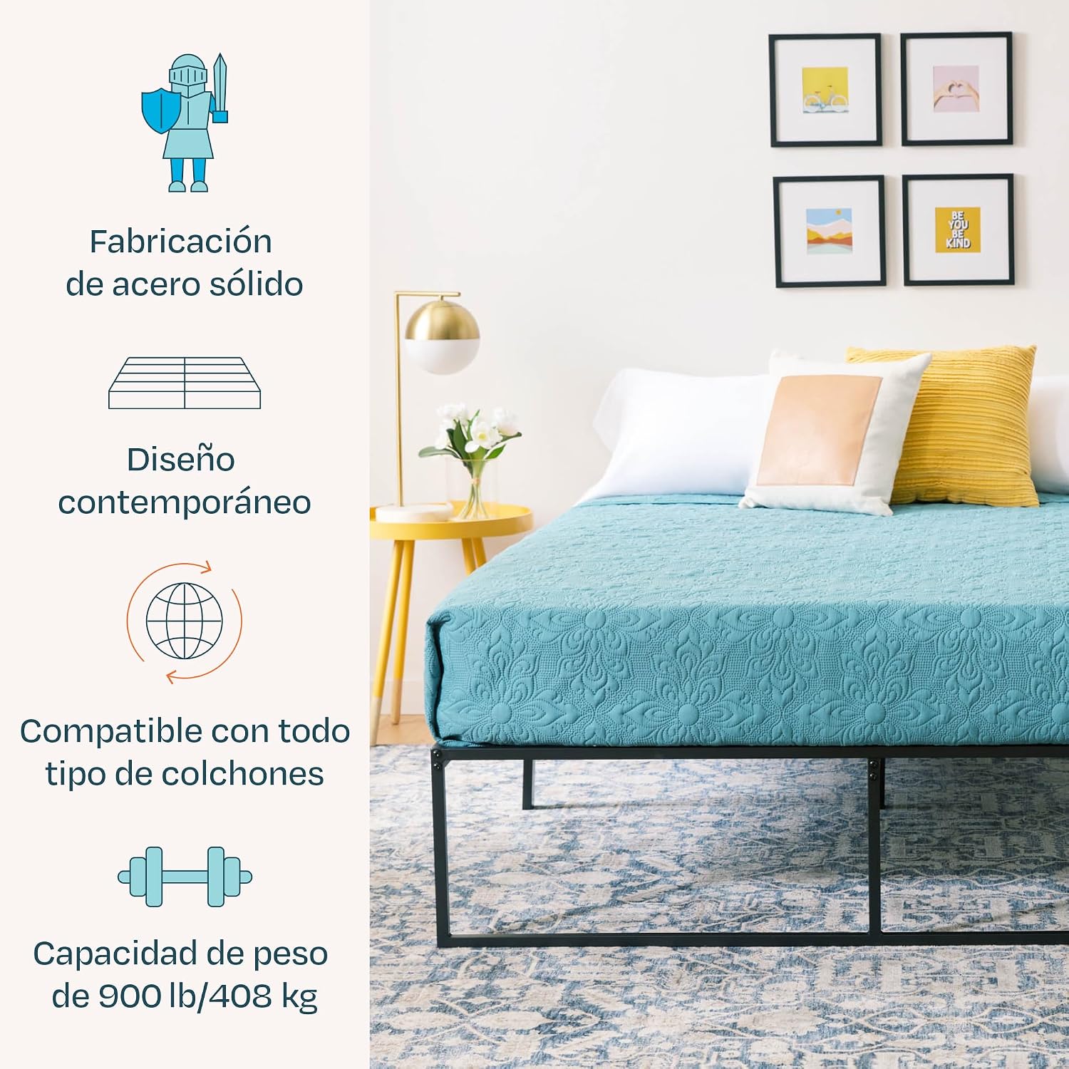 Linenspa Folding Metal Platform Bed Frame - Easy Assembly - Sturdy Steel - No Box Spring Needed - Underbed Storage - Mattress Foundation - 14" High