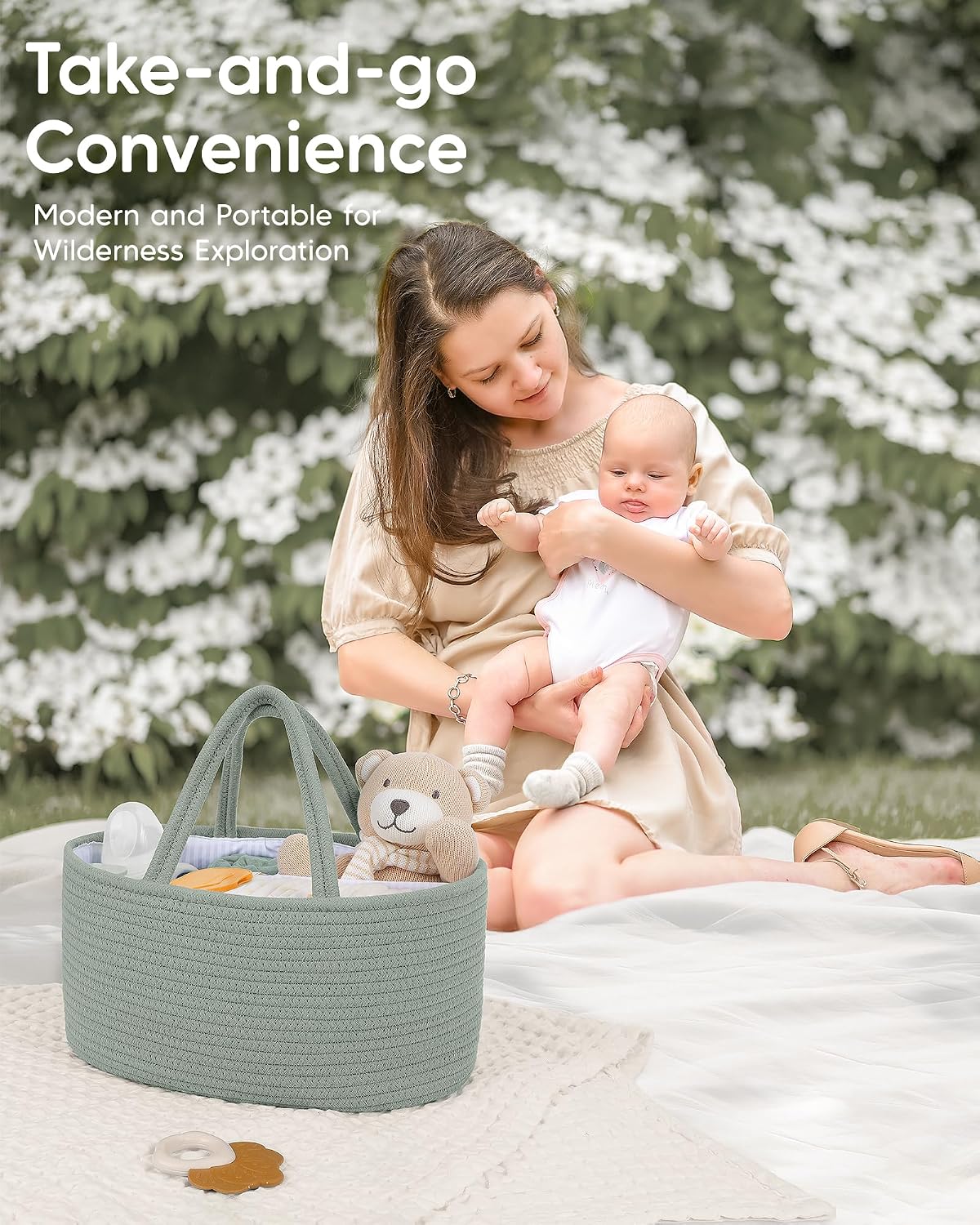 Maliton Diaper Caddy Organizer for Baby, Cotton Rope Baby Gift Basket, Portable Diaper Organizer for changing table, Nursery Storage Organizer