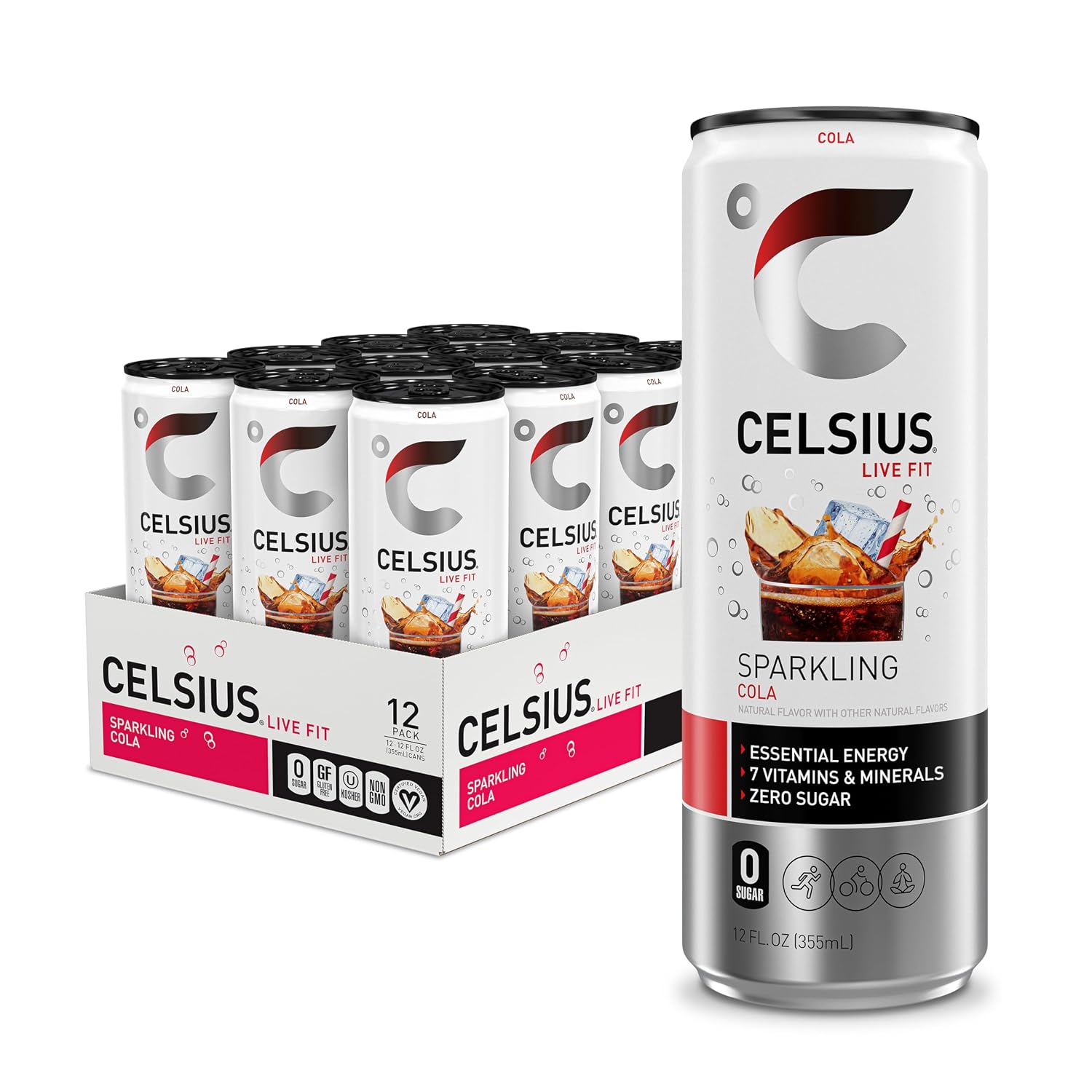 CELSIUS Sparkling Cola, Sugar Free Energy Drink, 12 Fl Oz (Pack of 12)