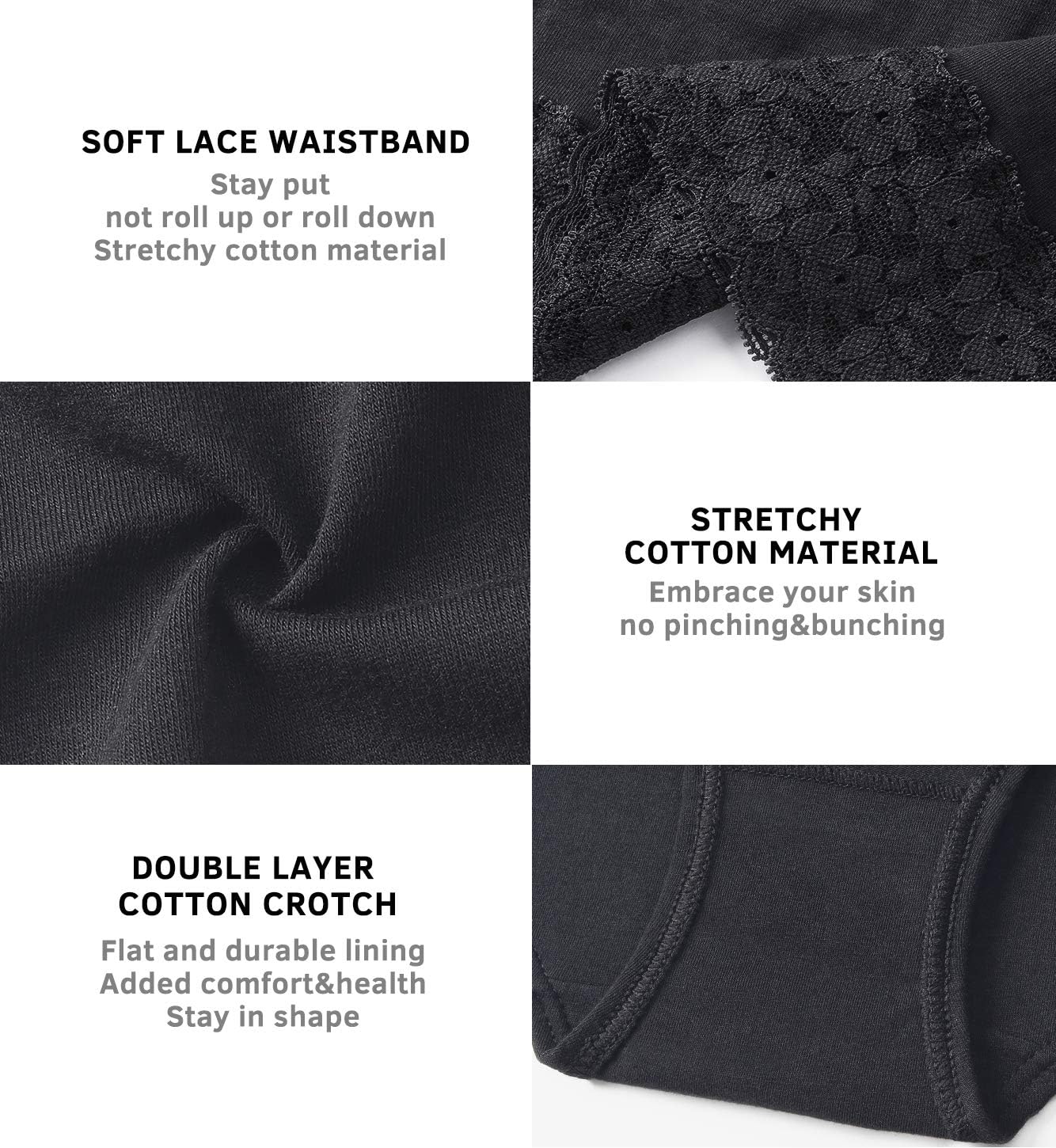 Wealurre Underwear Women Cotton Lace Waisted Bikini Panties 5-Pack